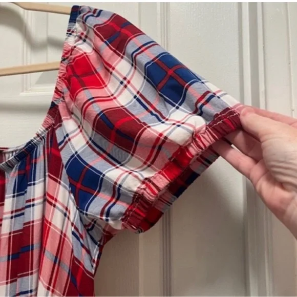 Torrid Puff Sleeve Tiered Midi Dress - Challis Plaid Red & Blue Sz14-16 (1X) EUC - Picture 7 of 14